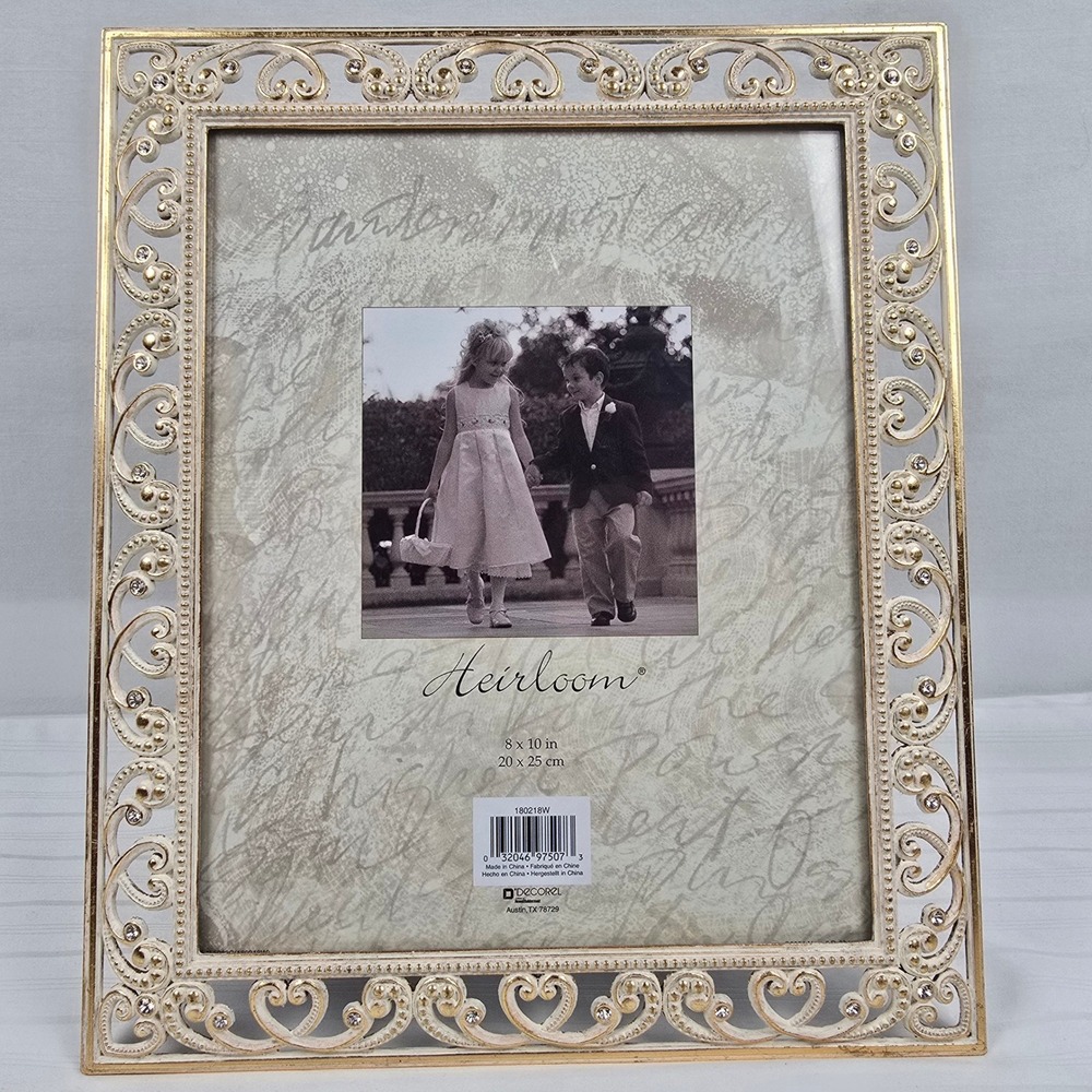 Decorel Heirloom 8x10 Picture Frame Ornate Cream Gold Rhinestone Vintage Style